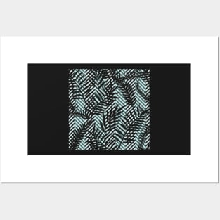 black leaves on pine and mint chevron Posters and Art